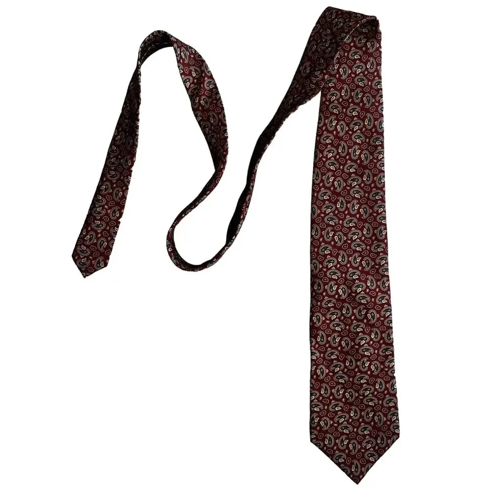 Lands' End‎ Men's Ties Set Of Two 100% Silk Neck Ties Paisley Blue Burgundy EUC